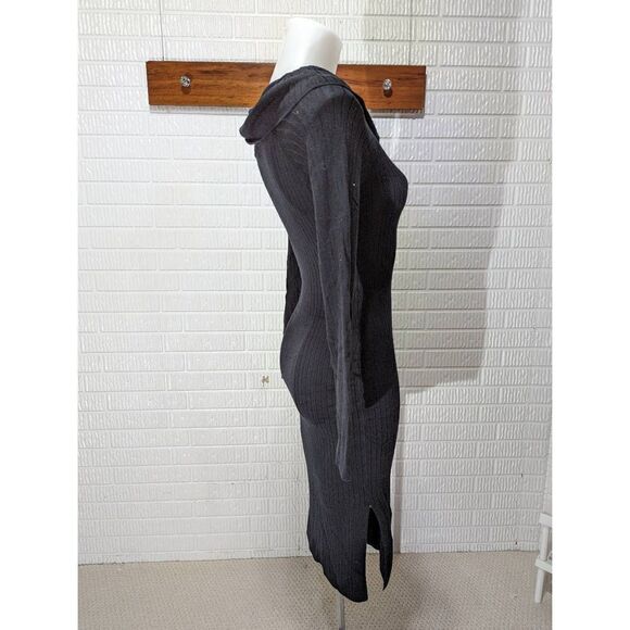Jeannie Mai x INC Womens Knit Dress Long Sleeve Midi Cowl Neck Black Size PS NWT - Picture 3 of 6